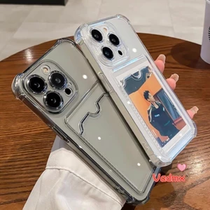 Ốp Đựng Thẻ Cho Xiaomi 14T Poco X6 F6 Pro Redmi 14C 14R Note 13 Pro Turbo 3 A3 K70 K70E 4G Ốp Điện Thoại Silicon Trong Suốt Ví Đựng Thẻ Chống Sốc