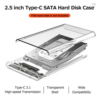 Hilivn) Hộp đựng đĩa cứng 2,5 inch Type-C Vỏ ổ cứng trong suốt Hộp số tốc độ cao Lắp đặt dễ dàng cho ổ cứng SATA 2,5 inch / SSD