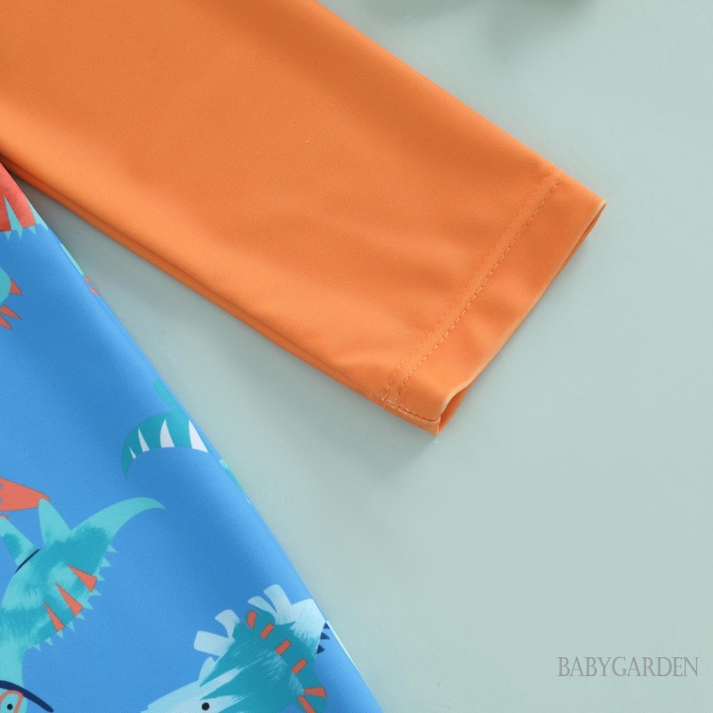 / / -6M-4Y Baby Boy Rash Guard Đồ bơi in hình khủng Long dài tay Mock Cổ Zip Bộ đồ tắm