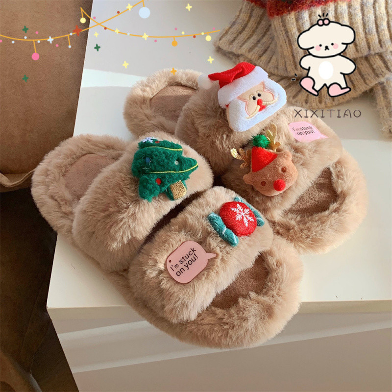 Xixitiao Dép Cotton Dễ Thương Giáng Sinh Nhà Ấm Áp Thời Trang Nữ Thu Đông