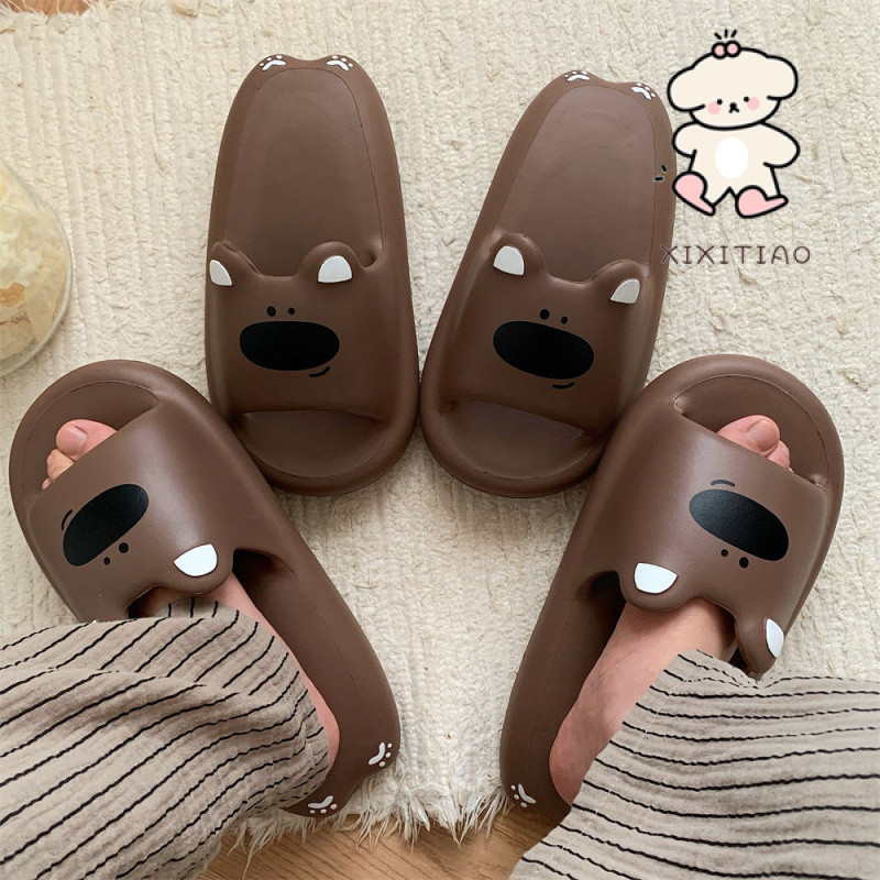 Xixitiao Ngoài Trời Cặp Đôi Dễ Thương Mũi Lớn Chó Lật Dép Hộ Gia Đình Dễ Thương EVA Dày Đế Dép Nam Nữ Mùa Hè