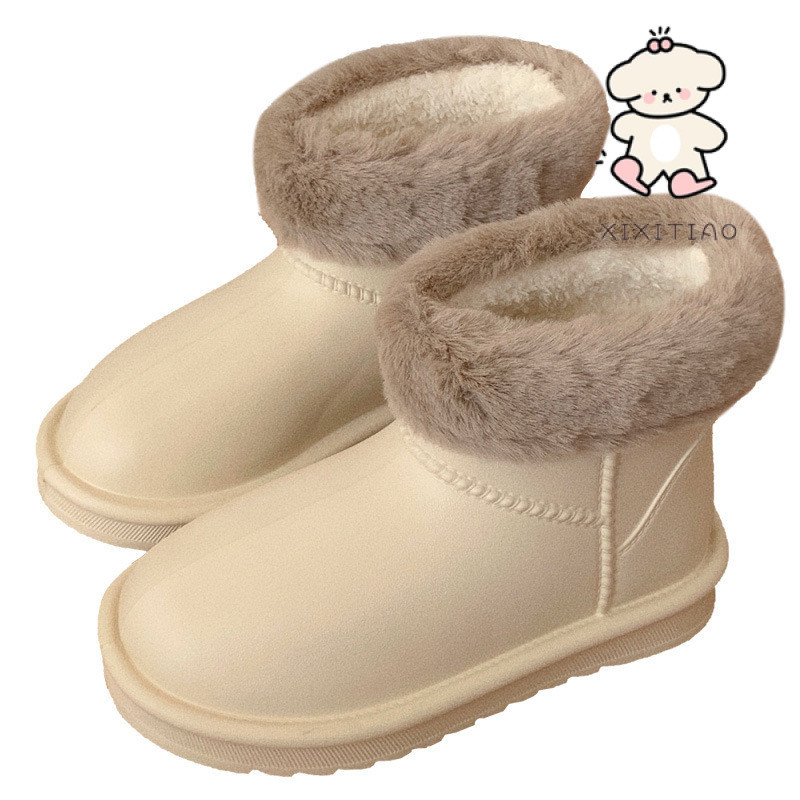 Xixitiao Thu Đông Thời Trang Phiên Bản Hàn Quốc Lông Cừu-Fleece Ấm Giày Bốt Tuyết Đơn Giản Màu Trơn EVA Chống Thấm Nước Ngoài Trời Giày Bốt Cotton Nữ ins
