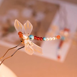 Mauropoli [Sẵn Sàng] Chuồn Chuồn Nước Mùa Xuân ~ Kẹp Tóc Thủy Tinh Đính Hạt Nữ Xuân Hè Phong Cách Mới Phong Cách Quốc Gia Kẹp Tóc Hình Chữ u Warring States Áo choàng Du Lịch Kẹp Tóc