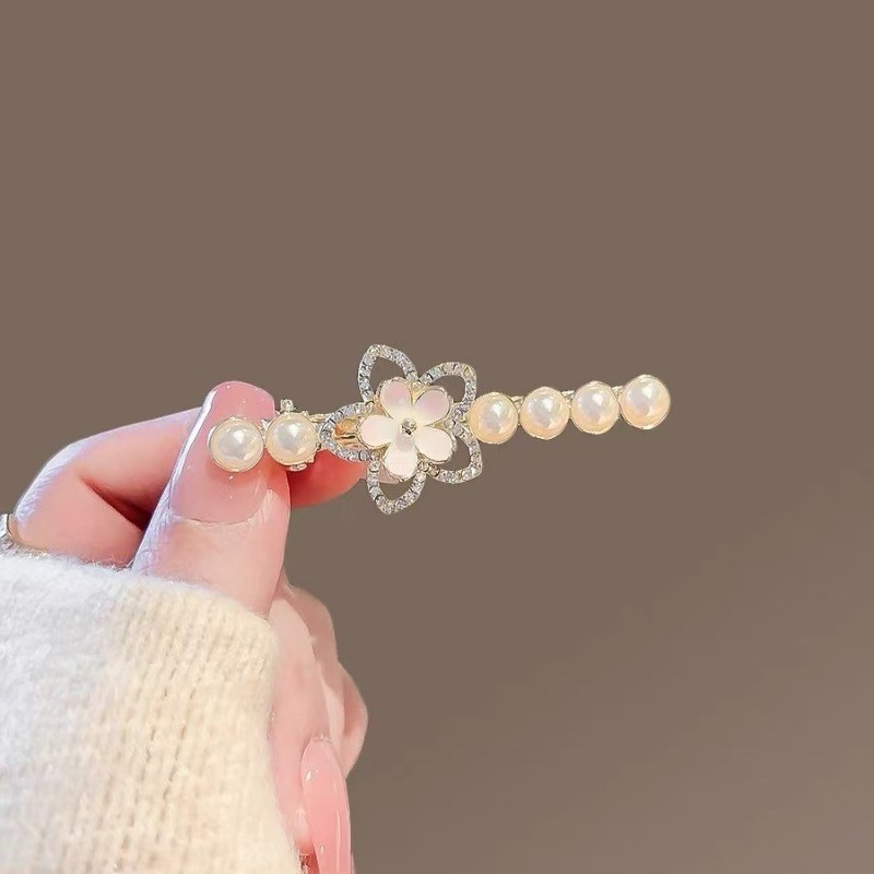 Mauropoli [Sẵn Sàng] Kẹp Tóc Ngọc Trai Hoa Anh Đào Ngọt Ngào Nữ Xuân Hè Phong Cách Mới Bên Nổ Kẹp Phẳng Kẹp Tóc Tinh Tế Cao Cấp Mũ Đội Đầu