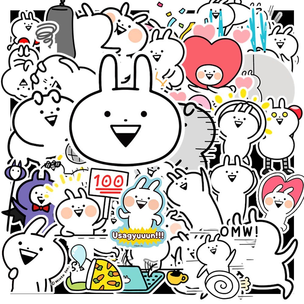 50 cái Sticker Usagyuuun chống nước | Hình Dán thỏ tăng động Usagyuuun | Decal Usagyuuun cute dán vali, laptop