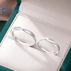 Kudosation Thời Trang Cặp Đôi Nhẫn Bộ Màu Bạc Đơn Giản Mở Nhẫn Có Thể Điều Chỉnh Ánh Sáng Sang Trọng Trang Sức Dành Cho Nữ Kỷ Niệm Quà Tặng