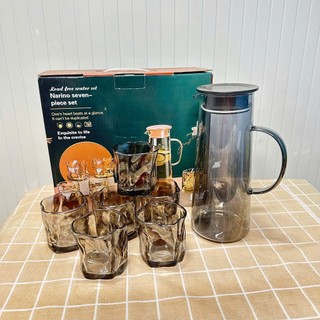 Bộ Cốc Bình Thuỷ Tinh Họa Tiết Bình Trơn Cốc Xoắn Cao Cấp Dung Tích 1500ml J807 - Phương Trang