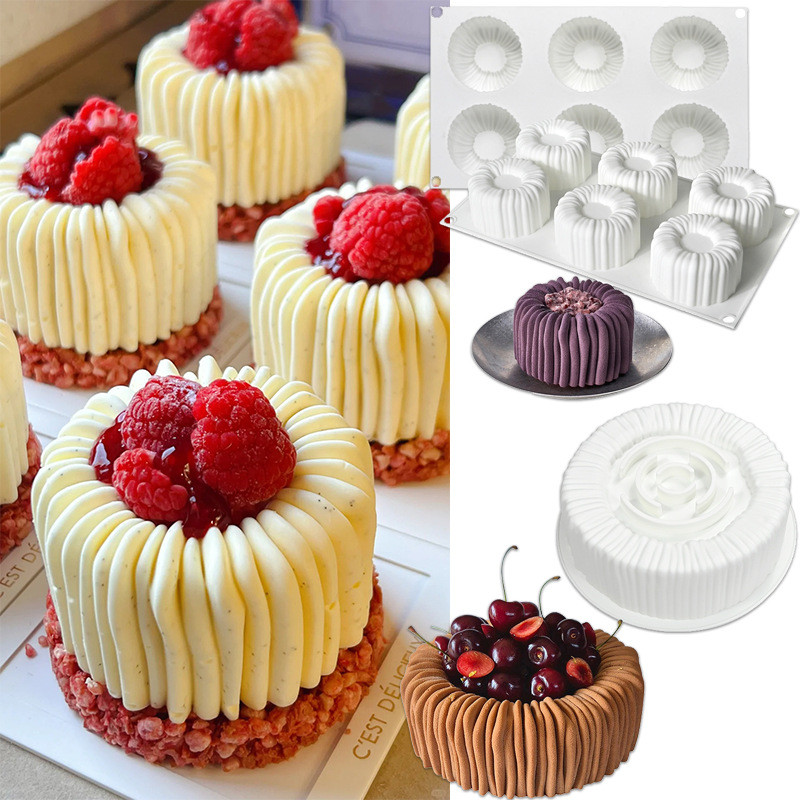 6 Khoang Charlotte Mousse Bánh Khuôn Rãnh Hình Trụ Mousse Món Tráng Miệng Silicon Khuôn Socola Nến Thạch Cao Khuôn Trang Trí Bánh Dụng Cụ Nướng Bánh
