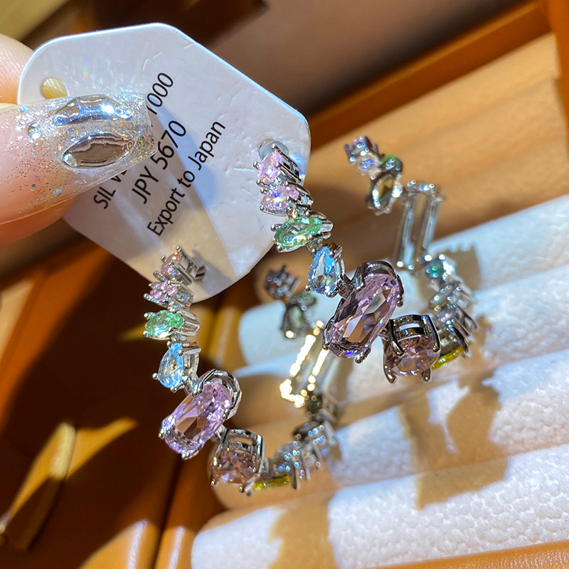 Mới Ánh Sáng Sang Trọng Nhiều Màu Sắc Không Đều Zircon Bông Tai s925 Bạc Kim