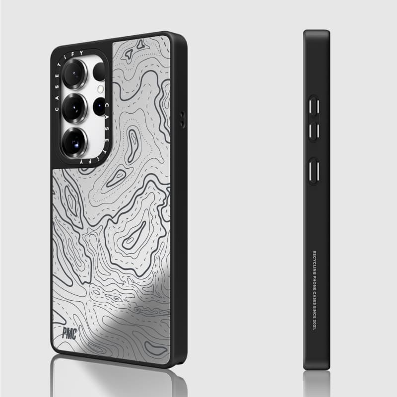 Casetify X Ốp lưng không-thời gian biến dạng Matte Black & Sliver Mirror Vỏ hút từ tính Samsung Galaxy S23 S24 S25 Ultra Plus Mặt sau cứng có hộp khắc logo
