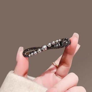 MAUROPOLI Kẹp Tóc Ngọc Trai Nơ Đen Kim Loại Cao Cấp, Kẹp Bên Nổ, Mỏ Vịt Đơn Giản