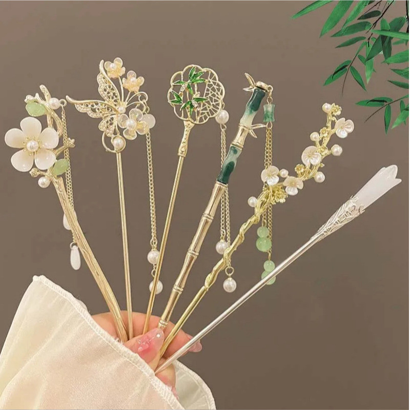 [Đặc sắc] Kẹp tóc tua rua phong cách Trung Quốc mới - Thanh lịch Updo Hair Stick - Kẹp tóc đuôi ngựa cổ điển - Phụ kiện tóc trang điểm cho bé gái - Dành cho hẹn hò, tiệc tùng, phù hợp hàng ngày