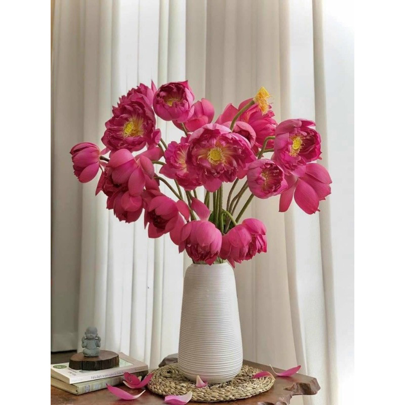 Bình gốm sứ Bát Tràng dáng đu đủ họa tiết vân ganh cắm hoa hồng, hoa sen, decor nội thất