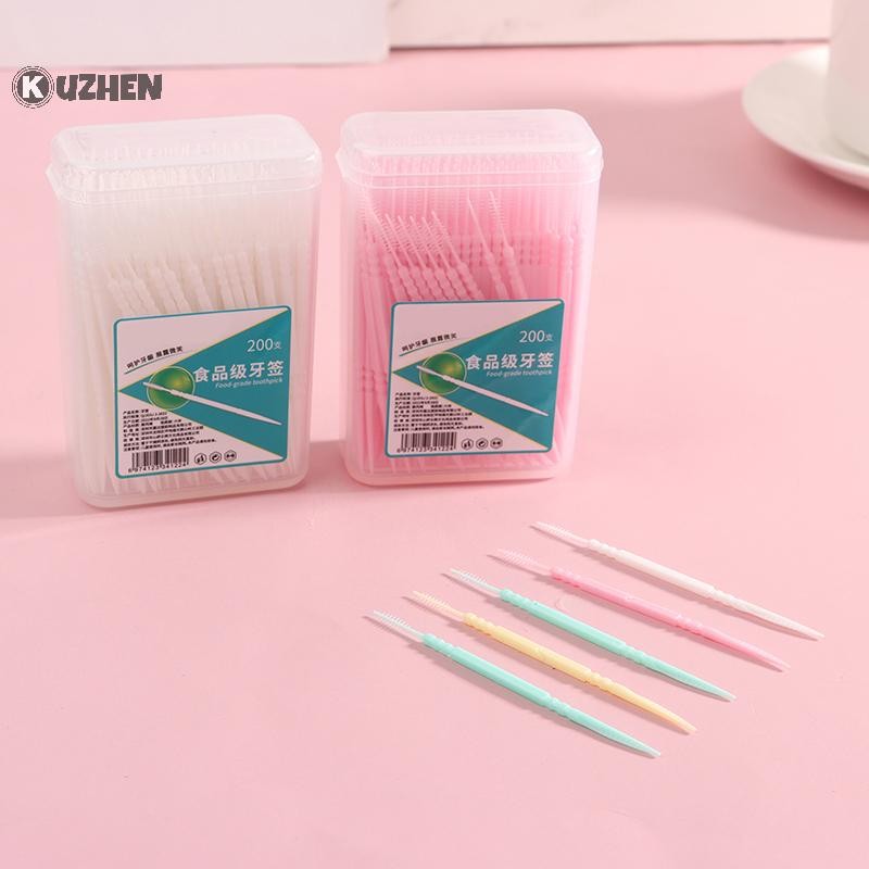 Kuzhen 200 Cái / bộ Nhựa Mềm Hai Đầu Tăm Chăm Sóc Răng Miệng Nha Khoa HOT