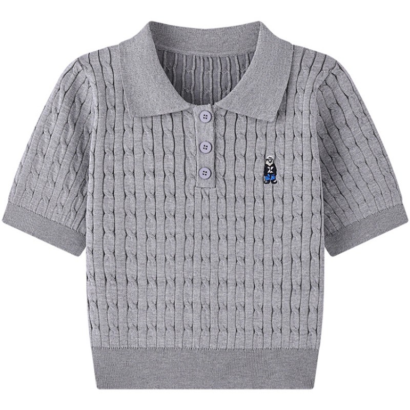 SUXI Áo sơ mi Polo thêu hình gấu mùa hè dành cho nữ 250327