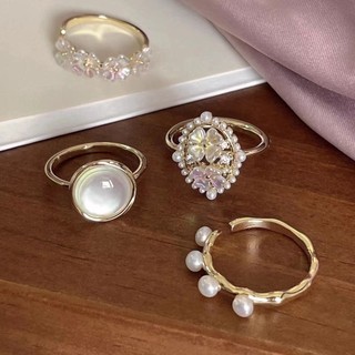 [Ưu đãi đặc biệt] Nhẫn Ngọc Trai Vỏ Hoa Kim Cương Nữ Mở Nhẫn Có Thể Điều Chỉnh Thời Trang Mới Bán Chạy Thiết Kế Niche Nhẫn Hình Học Phù Hợp