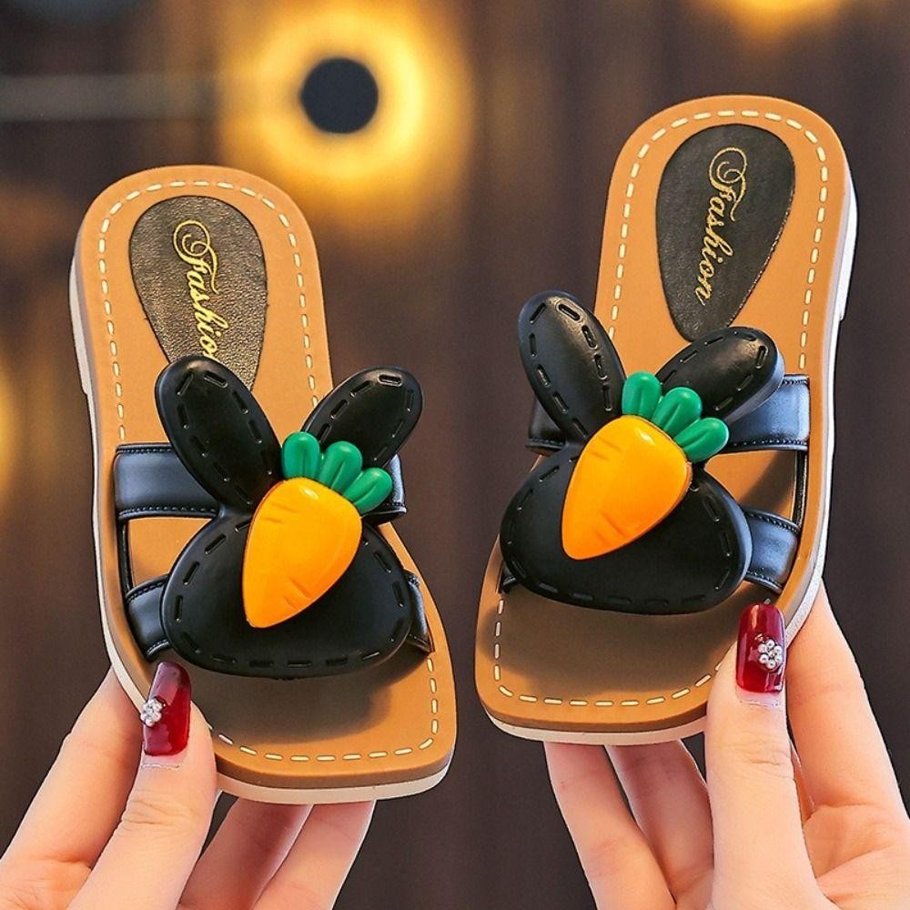 HOBBYIN 1 Dép Trẻ Em, Dép Mở Ngón Chân Chống Trơn Trượt Cho Bé, Thỏ Dễ Thương Cà Rốt Đế Mềm Giày Trẻ Em Bé Gái