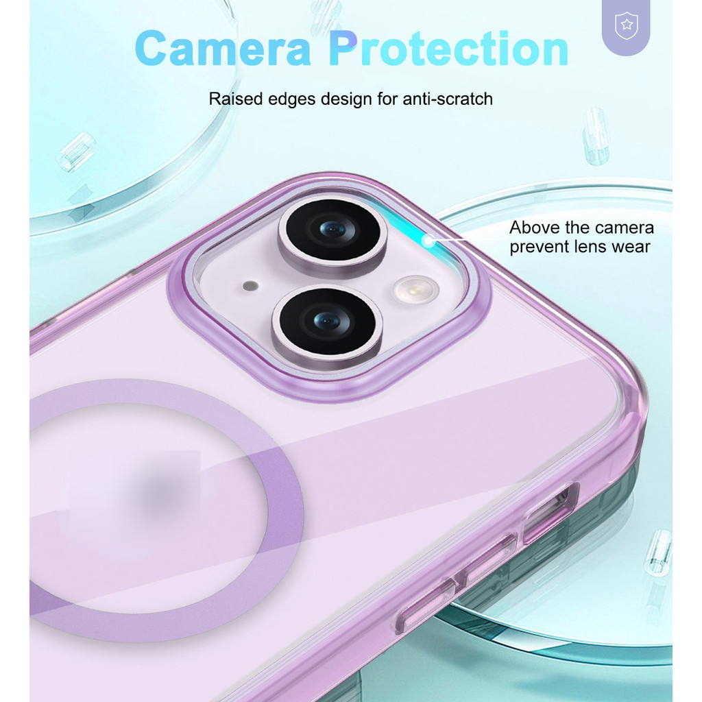 Ốp điện thoại từ tính toàn diện 3 trong 1 cho Iphone 15 14 13 12 11 Pro Max 15 Plus Vỏ sạc không dây dày Vỏ chống sốc Màu tím trong suốt Bảo vệ mạnh hơn có nắp trước