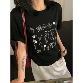 Hiixiivi Áo thun ngắn tay nữ Baggy Tròn Unisex Cổ dáng rộng Tee 4/12