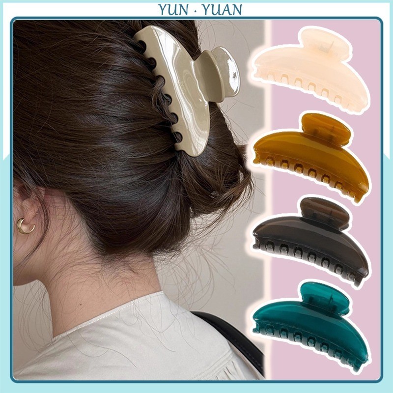 [Yunyuan] Kẹp tóc hình bán nguyệt lớn màu thạch bóng chất lượng cao dành cho nữ Chất liệu Acetate Phụ kiện tóc Tính khí Kẹp cá mập