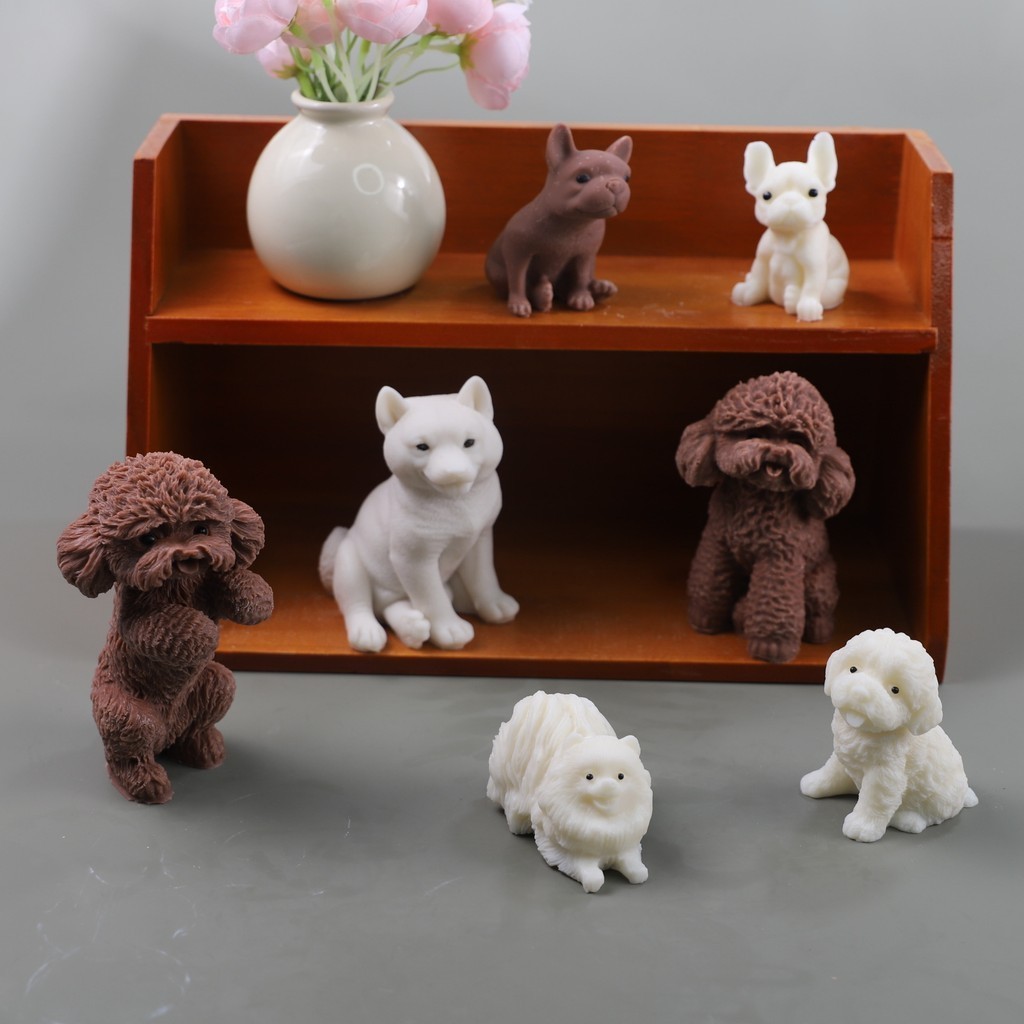Khuôn silicon 3D hình chó Shiba Inu/Teddy/Bull Dog, khuôn nến thơm DIY, trang trí bánh sô cô la