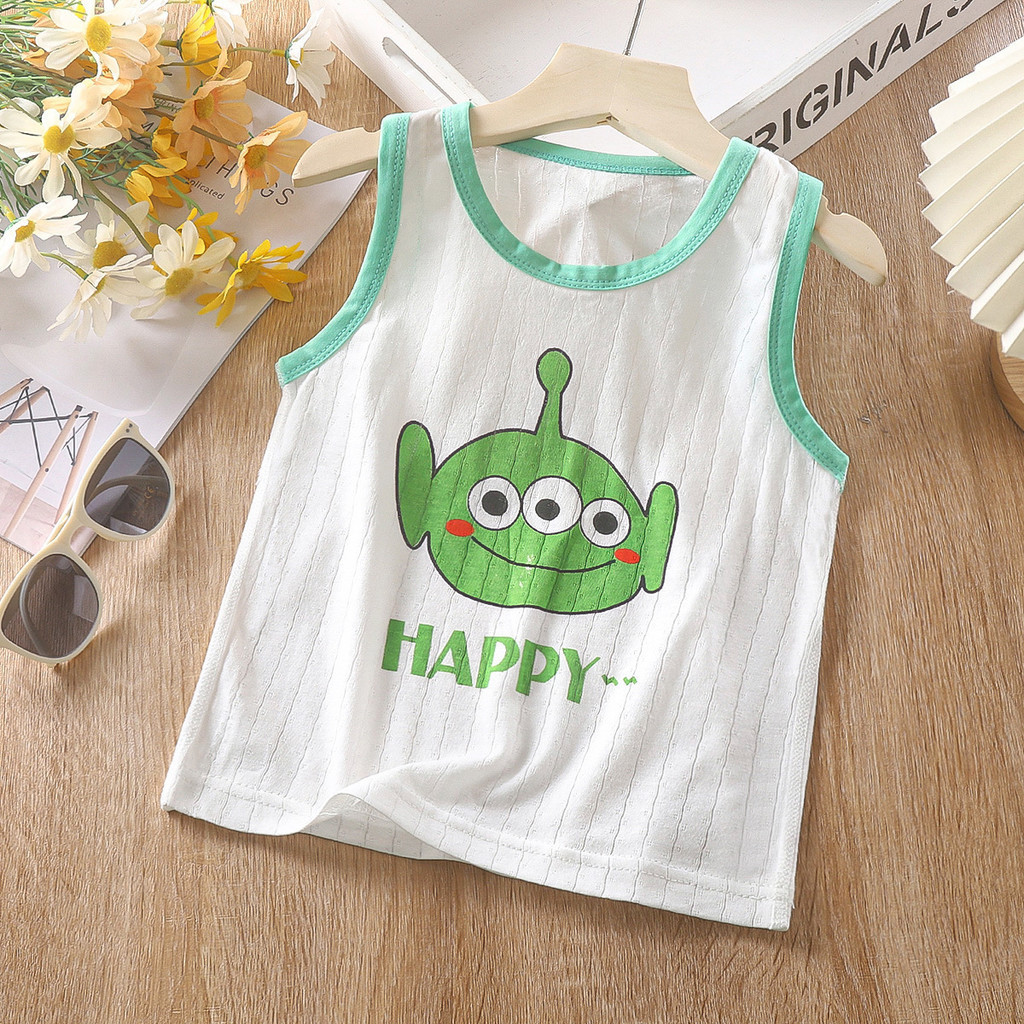 Trẻ Em Nguyên Chất Cotton Áo Mùa Hè Mỏng Phong Cách Rời Làm Mới Jacquard Nhẹ Thoáng Khí Không Tay Top Trẻ Em Hoạt Hình Thời Trang Đế JHZX