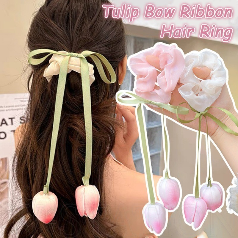 Nhẫn Tóc Nơ Tulip Nữ - Dây Buộc Tóc Cao Su Co Giãn - Giá Đỡ Đuôi Ngựa Cho Bé Gái - Thời Trang Hàn Quốc Thanh Lịch Ngọt Ngào - Vòng Tóc Ruột Lớn ​- Phụ kiện tóc phổ biến