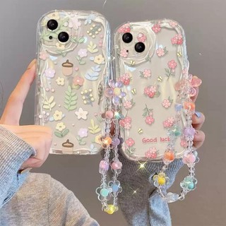 Vỏ Dây Xích Hoa Sang Trọng Cho IPhone 13 12 11 Pro Max Mini 6 6S 7 8 Plus X XS XR XSMAX Có Dây Đeo Vòng Tay INS Silicon Trong Suốt 3D Vồng Cong Edge Vỏ Điện Thoại