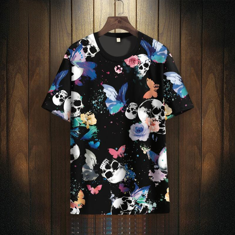 Áo thun ngắn tay in hình đầu lâu dành cho nam Thiết kế mới Sense Niche Loose plus Size Áo thun ngắn tay thông thường