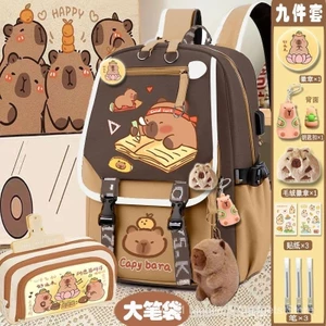 Kapibara Schoolbag Bé Gái Dễ Thương Capybara Ba Lô Học Sinh Trung Học Cơ Sở Dung Tích Lớn Chống Bụi Bẩn Ba Lô Phong Cách Mới P