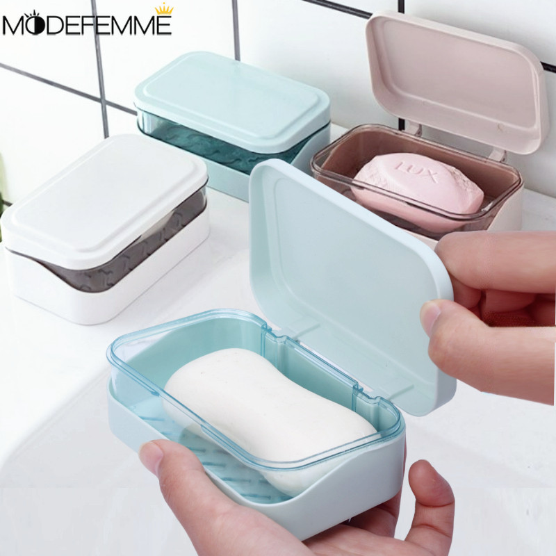 [Đặc sắc] Hộp đựng xà phòng có nắp - Đồ dùng lưu trữ phòng tắm - Hộp đựng bọt biển nhà bếp - Khay thoát nước xà phòng nước hoa - Giá phơi xà phòng giặt - Chống rơi, di động, kháng khuẩn