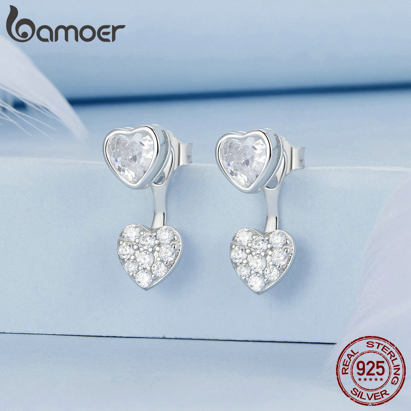 Bamoer 925 Sterling Sliver Bông Tai Hình Trái Tim Cầu Vồng Trang Sức Quà Tặng Cho Nữ