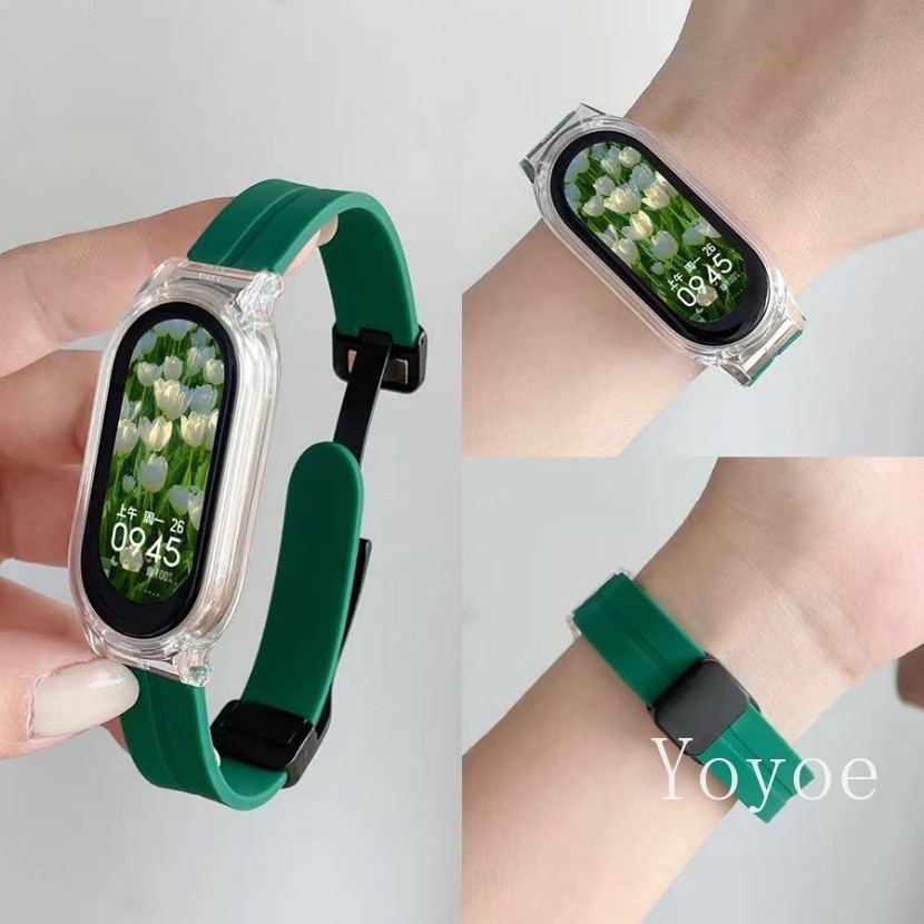 Dây Đeo Từ Tính Cho Xiaomi Band 10 9 8 7 NFC Vòng Tay Kim Loại Cho MiBand 8 Dây Đeo Thay Thế Thể Thao Dây Đeo Tay Correa Vòng Tay Silicon 6 5 4 3