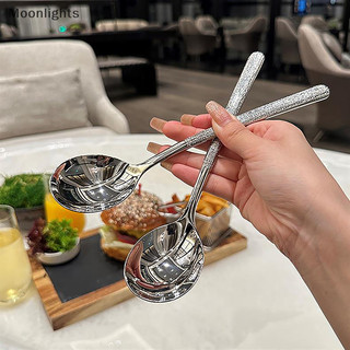 Moonlights Hàn Quốc Thép Không Gỉ Thìa Dày Sáng Tạo Tay Cầm Dài Khách Sạn Lẩu Thìa Canh Nhà Bếp Dụng Cụ Thiết Yếu EN