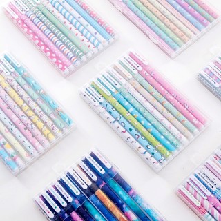 [10 Màu] Set 10 Bút Bi Mực Gel 10 Màu Dễ Thương Bút Bi Bấm Văn Phòng Họa Tiết Cute, Khô Nhanh, Mực Đều, Nét Chữ Đẹp