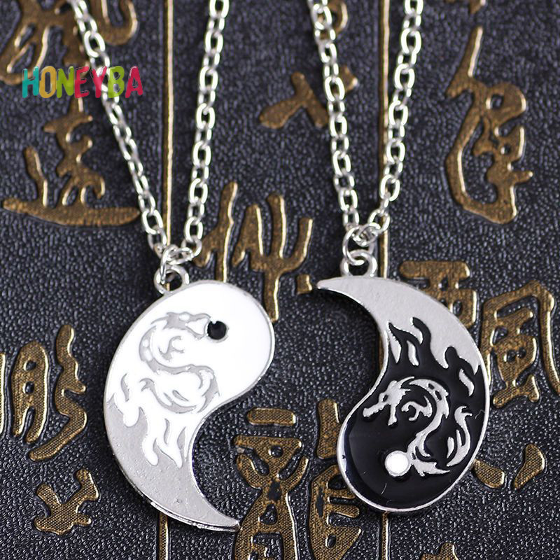 < Honeyba > Vòng tay có thể điều chỉnh hình rồng thời trang Âm Dương Vòng cổ cặp đôi Thái Cực dành cho bạn trai Bạn gái Quà tặng trang sức ngày của Valene