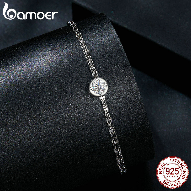 Vòng Tay Bạc Bamoer 925 0.5ct Hai Lớp Moissanite Trang Sức Quà Tặng Cho Nữ