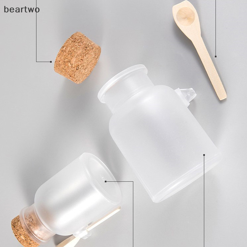 < Beartwo > Chai Muối Tắm Rỗng Nhựa Mờ Nút Chai Có Thể Đổ Lại Bằng Thìa Gỗ Đẹp