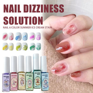 Xeijayi 6 màu / 1 bộ Halo thuốc nhuộm lỏng mùa hè loạt kem macaron màu nhanh khô họa tiết chất lỏng móng tay nghệ thuật móng tay cho tiệm làm móng tay