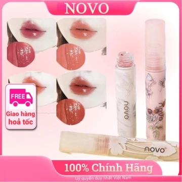 Son bóng NOVO 4 màu siêu dưỡng ẩm, son thạch nước, son thuỷ tinh, môi căng mọng