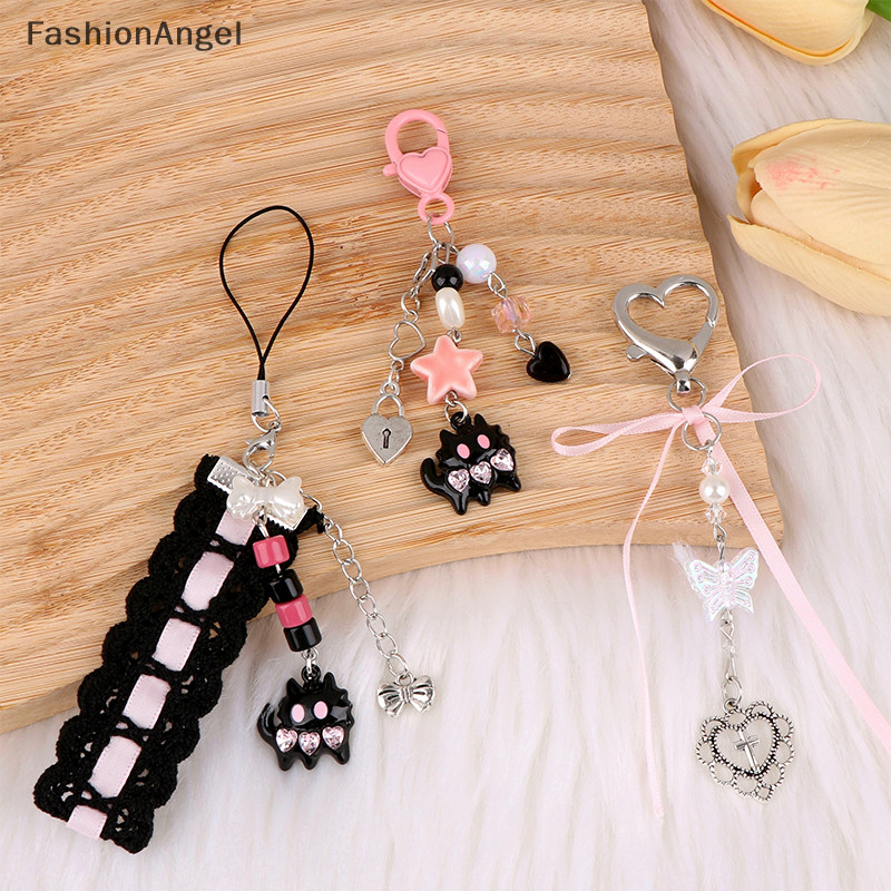 Fashionangel Gothic Ruy Băng Con Chó Con Dây Xích Điện Thoại Chữ Thập Tình Yêu Móc Khóa Mặt Dây Chuyền Tai Nghe Ngọt Ngào Chống Mất Dây Túi Trang Trí TH