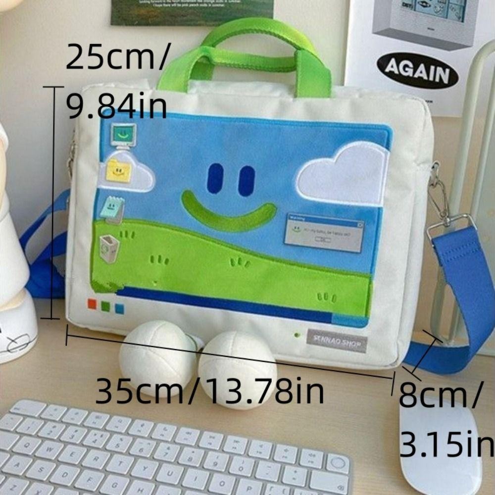 Túi đeo vai HOBBYIN, Túi đựng Laptop thêu mặt cười ngộ nghĩnh, Túi đa năng hoạt hình dung tích lớn bền bỉ dành cho học sinh phù hợp