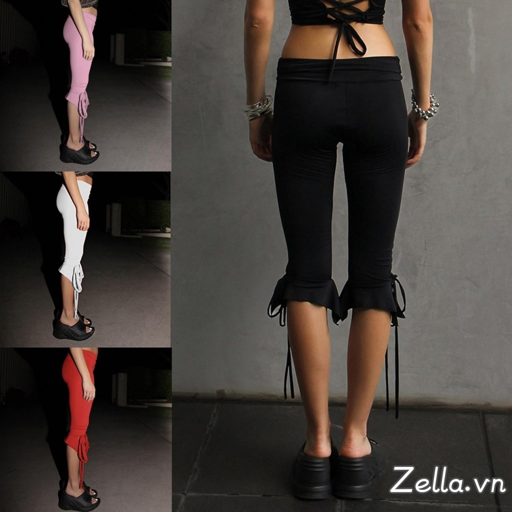 Quần Capri Nữ Màu Trơn Co Giãn Thắt Lưng Buộc Mùa Hè Thường Ngày Crop Co Giãn Quần Legging Crop