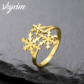 Skyrim Titan Thép Không Gỉ Nhẫn Vàng Bông Tuyết Có Thể Điều Chỉnh Không Phai Màu Trang Sức Thời Trang