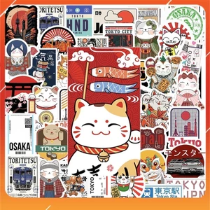 Hộp 50 Sticker Hình MÈO NHẬT BẢN | Decal Phản Quang 7 Màu Halogram | Chống Nước | MS: 000121