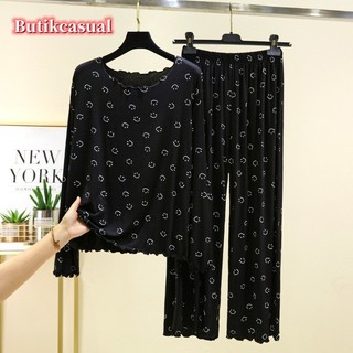 Phụ Nữ Modal In Hình Phù Hợp Với Mùa Xuân 2025 Mỏng Dài Tay Quần size Lớn Đồ Ngủ Thường Ngày