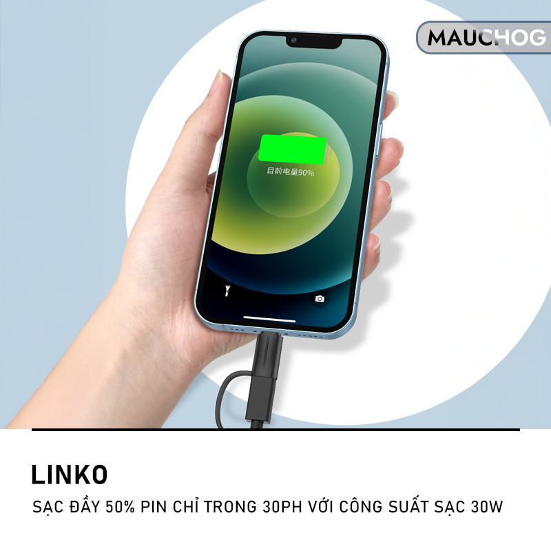 Đầu Chuyển Đổi Dây Cáp Sạc Type C Sang L 30W Dây Đeo Chống Rơi Cho Điện Thoại iPhone iPad Samsung
