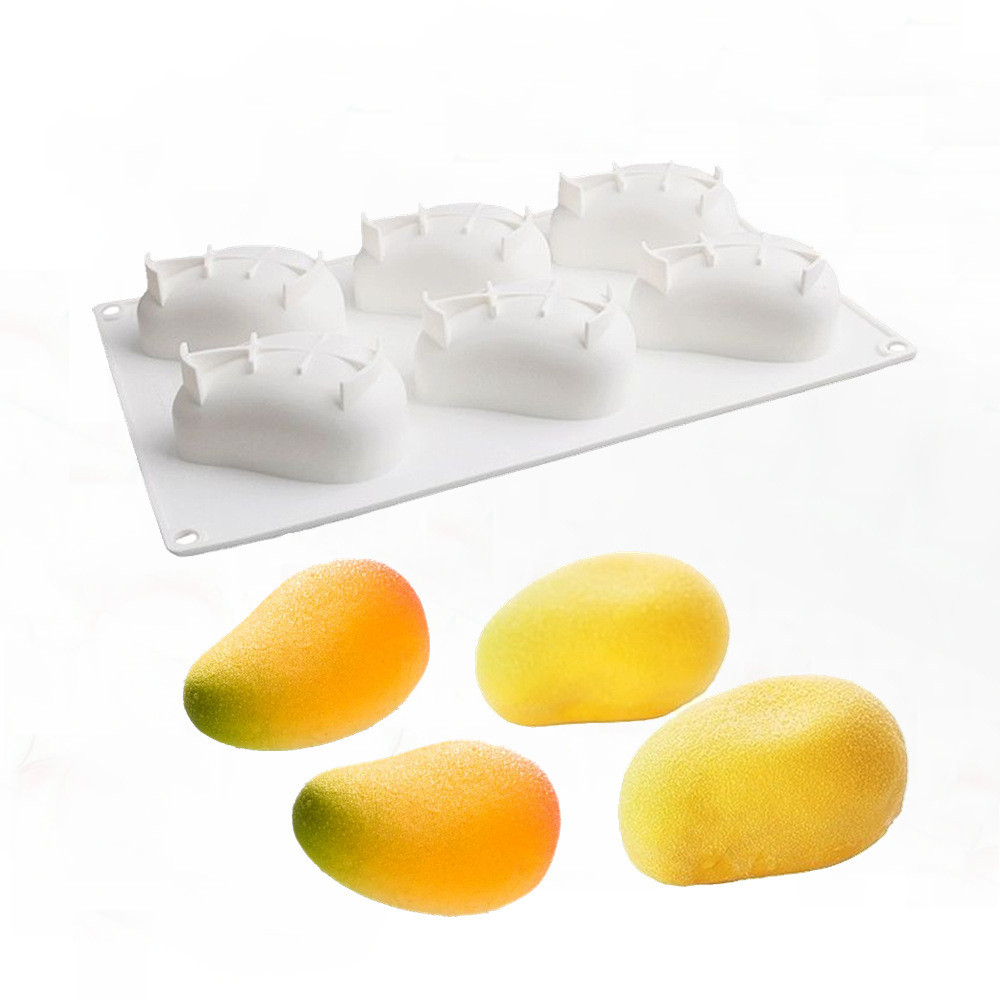 Khuôn silicon hình xoài 6 khoang cho mousse, tráng miệng Pháp, thạch, kem, chocolate, fondant, DIY