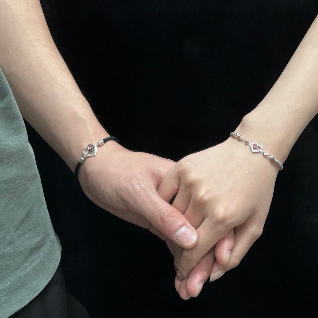 Vòng tay cặp đôi tín hiệu nhịp tim bạc unisex khắc niche sang trọng nhẹ nhàng quà tặng Valentine cho bạn trai hoặc bạn gái KZR6
