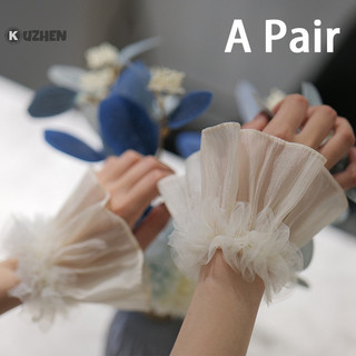 Kuzhen 1 cặp vòng tay giả ren lưới xếp ly nhẹ nhàng, phụ kiện chụp ảnh nghệ thuật móng tay HOT